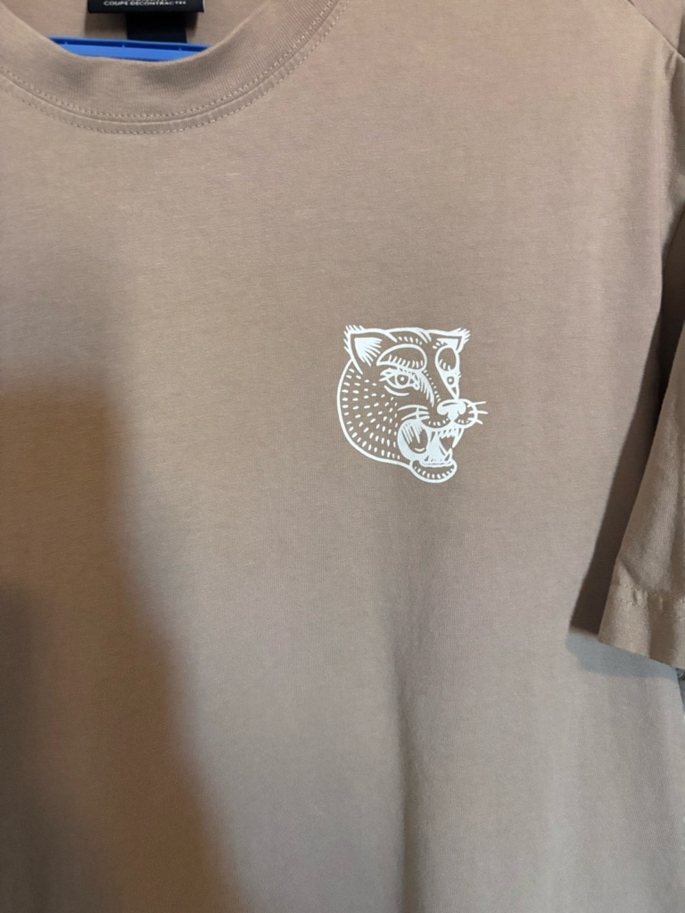 Men's Taupe Graphic Crew Neck T-Shirt - White Panther Print H&M
